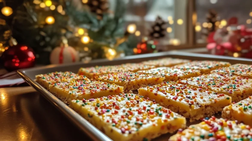 Christmas Crack candy with crispy saltine crackers, rich caramel, melted chocolate, and festive sprinkles