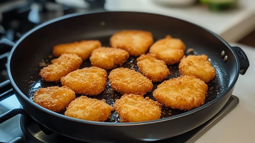 Crispy golden chicken nuggets with a crunchy breadcrumb coating, served with dipping sauce