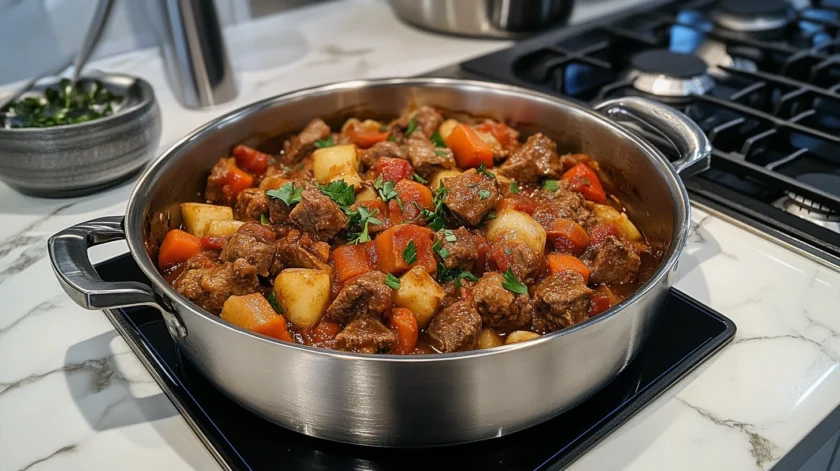 Delicious ground elk cooked with savory herbs, garlic, and onions, served in a rich, flavorful sauce