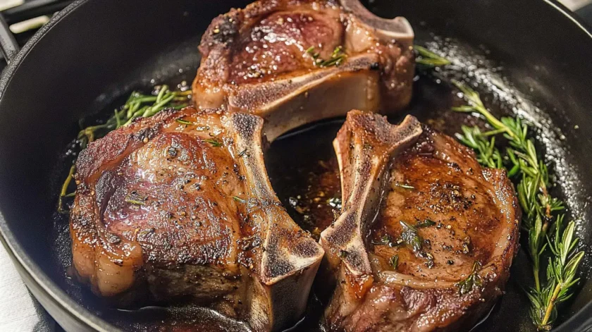 Juicy lamb shoulder chops seared to perfection with garlic, rosemary, and a rich herb butter glaze