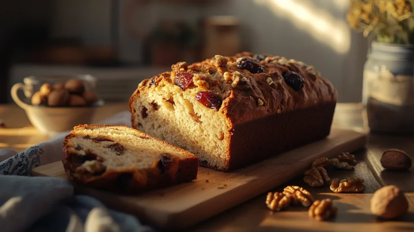 Moist and flavorful date nut bread made with sweet dates and crunchy walnuts, freshly baked and sliced