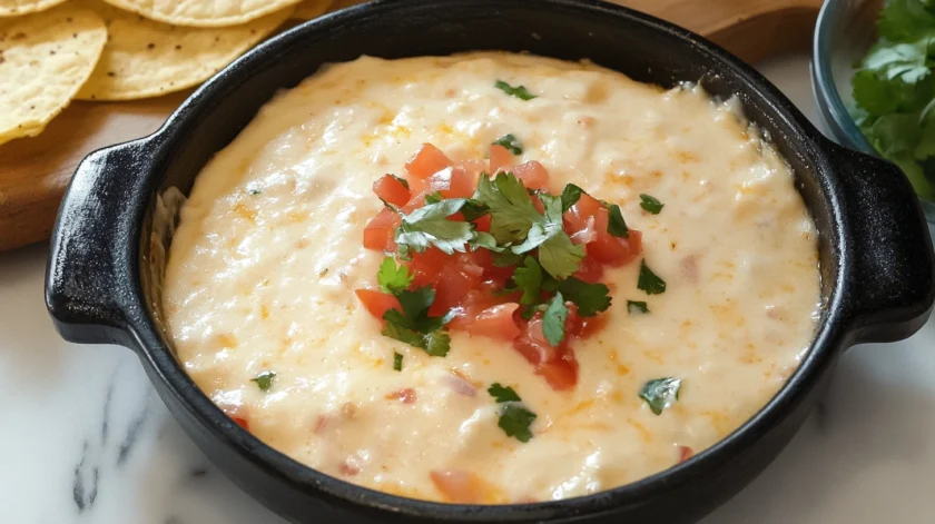 Creamy homemade chipotle queso with melted cheese, smoky chipotle peppers, and spices, served with tortilla chips