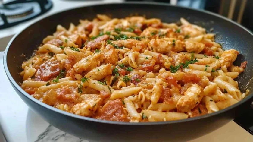 Easy homemade pastalaya with smoked sausage, tender chicken, and Cajun-seasoned pasta in a rich, savory sauce