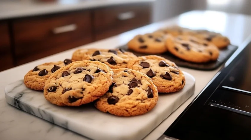 Classic Nestlé Toll House chocolate chip cookies with a golden-brown exterior, soft chewy center, and gooey melted chocolate chips