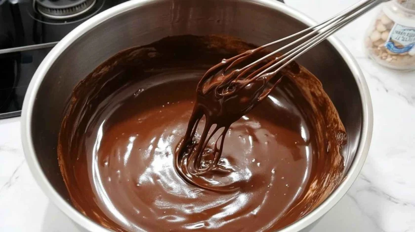 Rich and glossy chocolate ganache in a bowl, perfect for drizzling, dipping, or frosting desserts