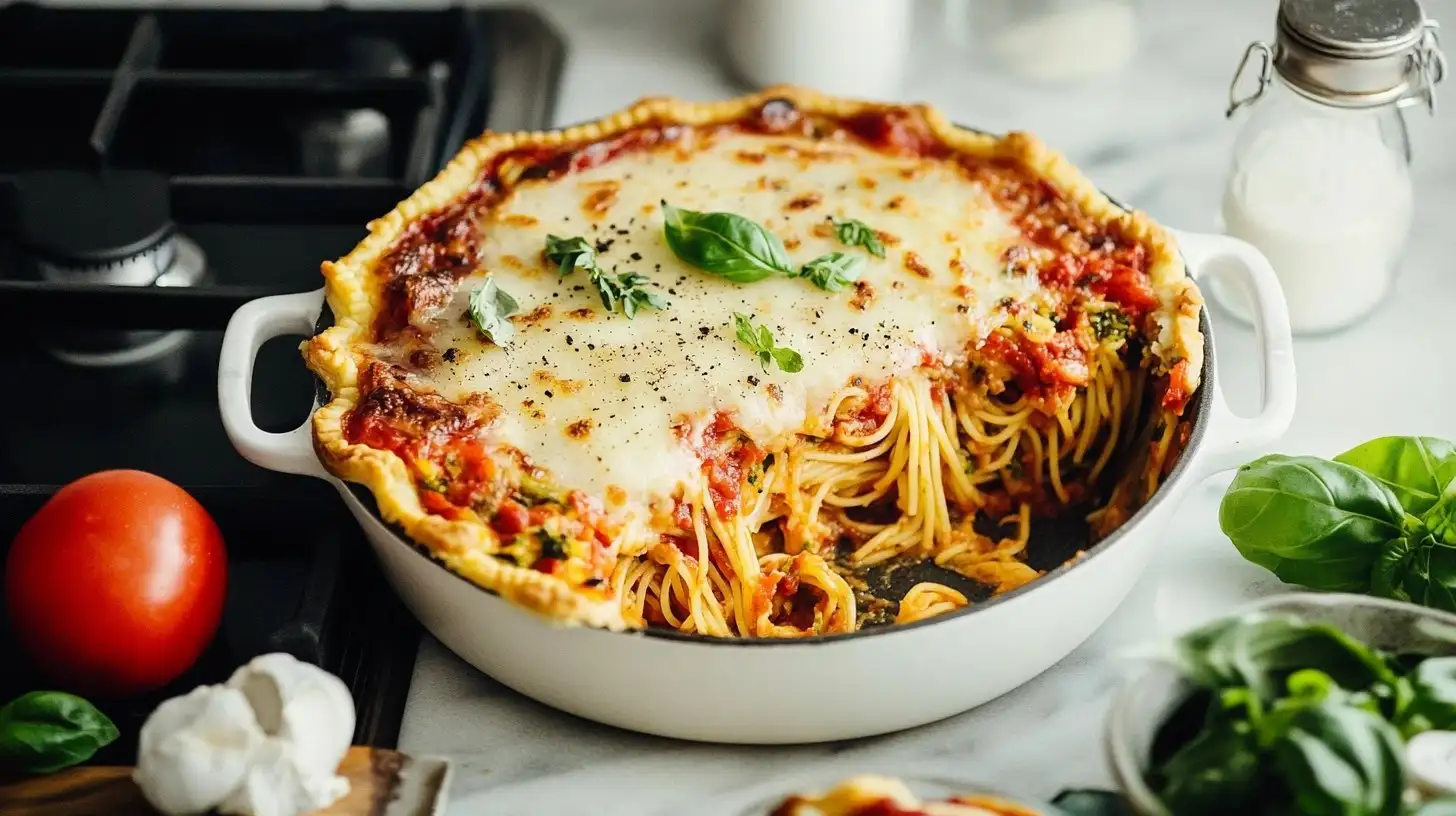 spaghetti baked into a pie