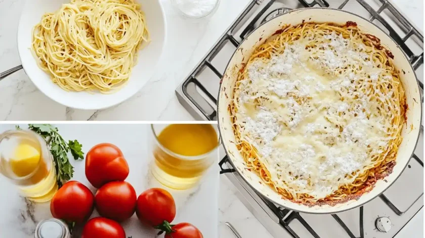 spaghetti baked into a pie